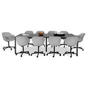 Double bureau bench / table de réunion 'INCONTRO DUE' en noyer pieds en métal noir - 280 x 140 cm