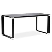 Petit Bureau de direction 'SMALL GLASSTOP' en verre noir pieds métal noir et chromé – 140 x 70 cm