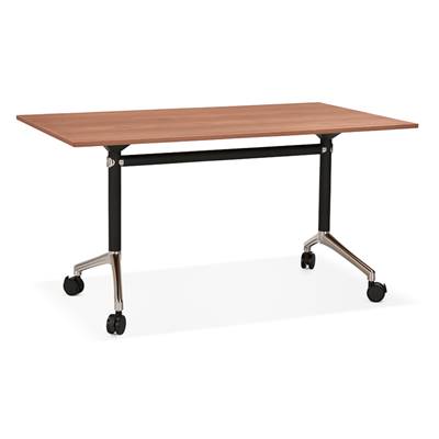 Bureau droit / table de travail pliante design 'ARCHI MINI' noyer pieds métal noir - 140 x 70 cm