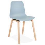 Chaise de cuisine / salle à manger design 'Parkwood' bleue avec 4 pieds en bois naturel