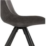 Chaise design 'Modena' en tissu grise avec 4 pieds en bois noir et métal brossé doré