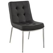 Chaise design capitonnée 'Fyllig' noire avec 4 pieds en inox brossé