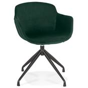 Chaise design à accoudoirs 'TICKY' en velours vert avec 4 pied en métal noir
