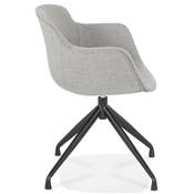 Chaise design à accoudoirs 'TICKY' en tissu gris clair avec 4 pied en métal noir