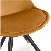 Chaise design style baroque 'MODENA' en velours moutarde 4 pieds en bois noir et métal brossé doré