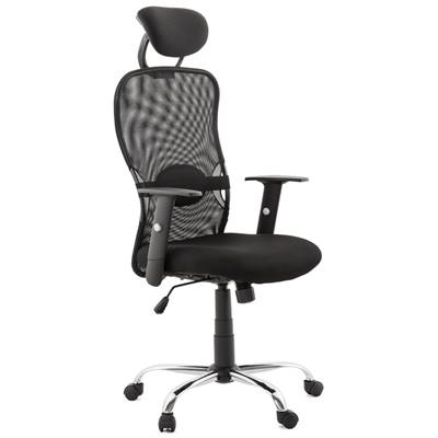 Fauteuil de bureau design à roulettes appui tête dossier haut 'HELPER' noire en tissu pieds chromés