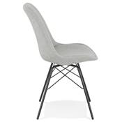 Chaise design 'GORD' en tissu gris clair et 4 pieds avec croisillons en métal noir