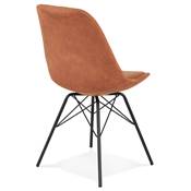 Chaise design 'GORD' en microfibre marron et 4 pieds avec croisillons en métal noir