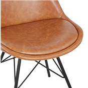 Chaise design 'GORD' en skaï de qualité marron et 4 pieds avec croisillons en métal noir