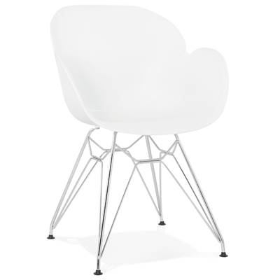 Chaise style industriel design à accoudoirs 'LOTUS' blanche avec 4 pieds en métal chromé