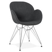 Chaise style industriel design à accoudoirs 'LOTUS' en tissu gris foncé avec 4 pieds en métal chromé