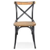 Chaise design industriel 'MAKINA' en bois vieilli 4 pieds métal noir effet vieilli dossier haut