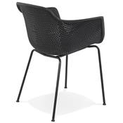 Chaise intérieur/extérieur design à accoudoirs 'RAIN' noire perforée avec 4 pieds en métal noir