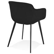 Chaise design lounge à accoudoirs 'NICE' en tissu noir avec 4 pieds en métal noir