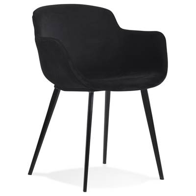 Chaise design lounge à accoudoirs 'NICE' en velours noir avec 4 pieds en métal noir