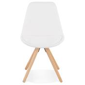 Chaise design style moderne 'FIRENZA' en tissu bouclé blanc avec 4 pieds en bois naturel