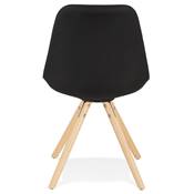 Chaise design 'FIRENZA' en tissu noir avec 4 pieds en bois naturel
