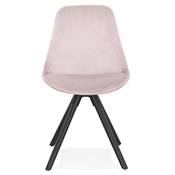Chaise vintage 'BLACK FIRENZA' en velours rose et 4 pieds en bois noir