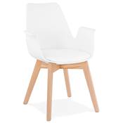 Chaise style scandinave design à accoudoirs 'PRINS' blanche avec 4 pieds en bois naturel