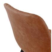 Chaise design style vintage 'HERTIG' en microfibre gaufrée marron et 4 pieds en métal noir