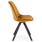 Chaise design style vintage 'BLACK FIRENZA' en velours moutarde avec 4 pieds en bois noir