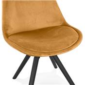 Chaise design style vintage 'BLACK FIRENZA' en velours moutarde avec 4 pieds en bois noir