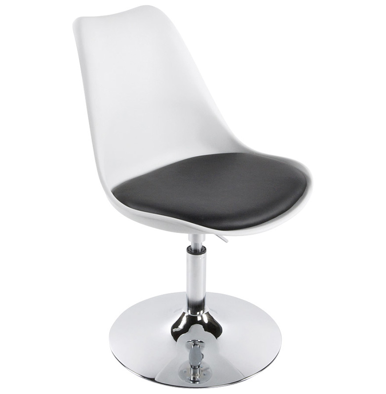 Chaise design réglable 'Tulipe' pivotante blanche et noire pied métal chromé