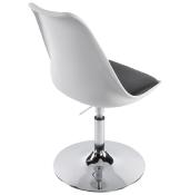 Chaise design réglable 'Tulipe' pivotante blanche et noire pied métal chromé