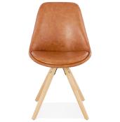 Chaise scandinave design 'Sueden' marron avec 4 pieds en bois naturel