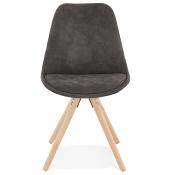Chaise design 'Firenza' en microfibre grise avec 4 pieds en bois naturel