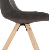 Chaise design 'Firenza' en microfibre grise avec 4 pieds en bois naturel