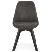 Chaise design 'Black Milano' en microfibre grise avec 4 pieds en bois noir