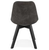 Chaise design 'Black Milano' en microfibre grise avec 4 pieds en bois noir