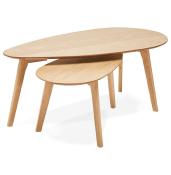Tables basses gigognes ovales scandinave 'HYGGE' plateau en bois naturel avec 3 pieds en bois - 100 x 50 cm