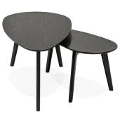 Tables basses gigognes ovales scandinave 'HYGGE' plateau en bois noir avec 3 pieds en bois noir - 100 x 50 cm
