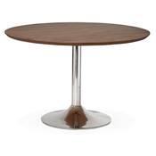 Table / table de réunion design ronde 'Mandlar' plateau noyer pied central métal chromé – Ø 120 cm