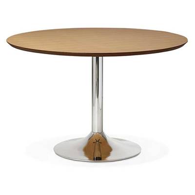 Table à diner / de réunion design ronde 'Mandlar' plateau bois pied central métal chromé – Ø 120 cm