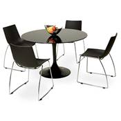 Table à diner / réunion ronde 'Svart' verre trempé noir pied central métal noir – Ø 120 cm