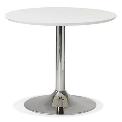 Petite table à diner / de bureau ronde 'Kontur' blanche en bois pied central métal chromé - Ø 90 cm