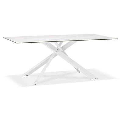 Table de salle à manger 'Tepee Ceram' blanche plateau en céramique pieds métal blanc - 180 x 90 cm