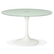 Table / table de réunion ronde 'Roundglass' en verre trempé blanc pied central blanc – Ø 120 cm