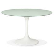 Table à diner / de réunion ronde 'Roundglass' en verre trempé blanc pied central blanc – Ø 120 cm