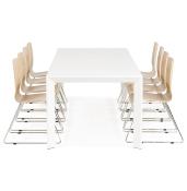 Table / table de réunion scandinave extensible 'Solada' blanche mat 4 pieds - 190(270) x 95 cm