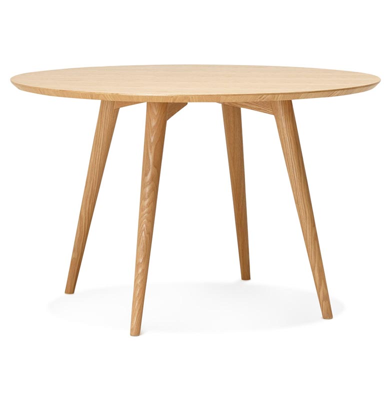Table de salle à manger scandinave ronde 'Üméa' plateau et 4 pieds bois naturel – Ø 120 cm