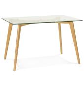 Table / bureau droit scandinave 'Skanör' plateau verre 4 pieds en bois naturel - 120 x 80 cm