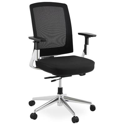 Fauteuil de bureau design à roulettes dossier haut 'FOLLOW' tissu noir et maillé pieds chromés