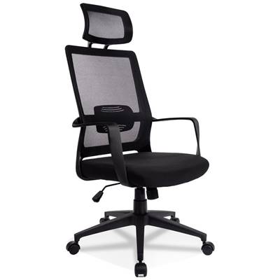 Fauteuil de bureau design à roulettes dossier haut 'BOOT' en tissu et tissu maillé noir pieds noir