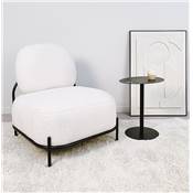 Fauteuil design de style moderne 'BIG SMALL' en tissu bouclé blanc avec 4 pieds en métal noir
