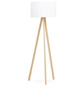Lampadaire trépied scandinave 'Stätiv' abat-jour en tissu blanc 3 pieds en bois naturel