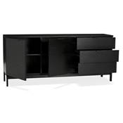 Meuble bahut buffet design 'ALLWOOD' en bois noir avec 2 portes et 3 tiroirs et pieds en métal noir